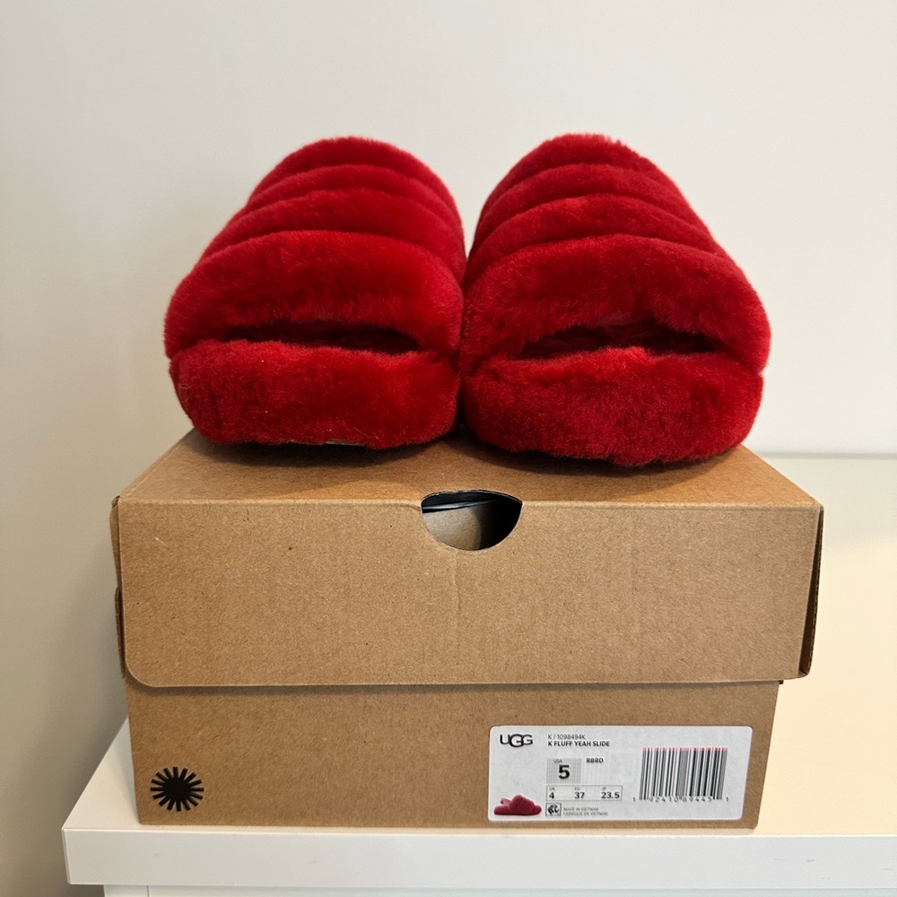 UGG Vibrant Red Fluffy Slippers